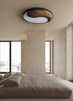 Taiyi Balance Natural Wood LED Flush Mount Ceiling Light, 25.6" Round