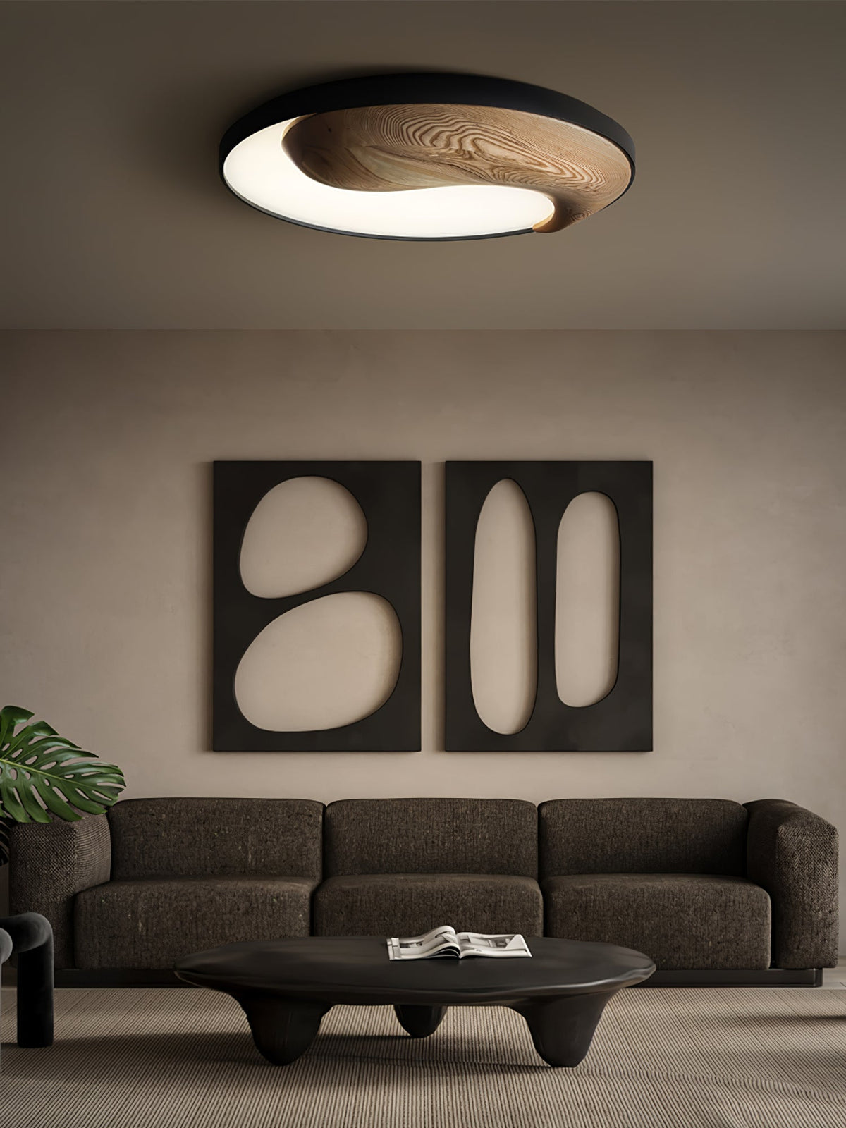Taiyi Balance Natural Wood LED Flush Mount Ceiling Light, 25.6" Round