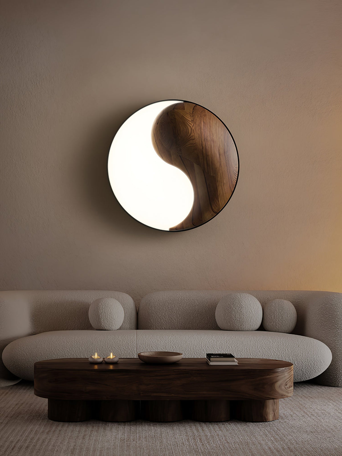 Taiyi Balance Natural Wood LED Flush Mount Ceiling Light, 25.6" Round