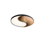 Taiyi Balance Natural Wood LED Flush Mount Ceiling Light, 25.6" Round