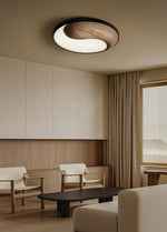 Taiyi Balance Natural Wood LED Flush Mount Ceiling Light, 25.6" Round