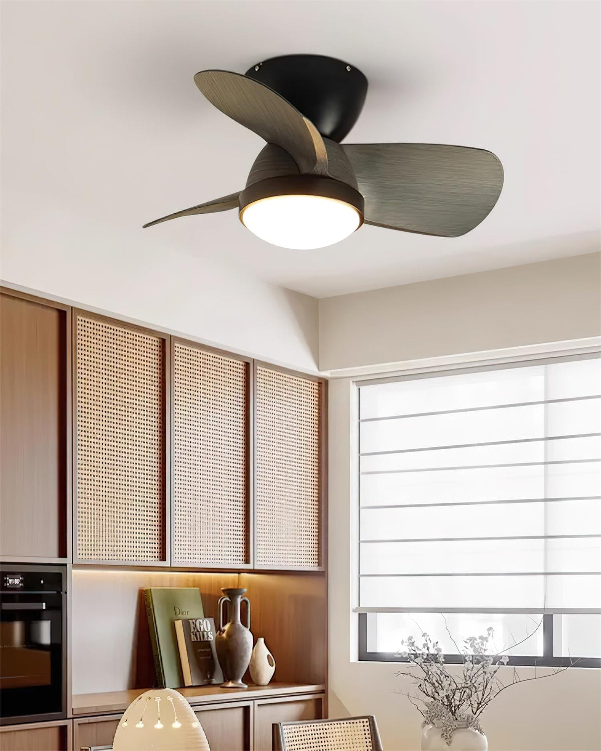 Talaya Ceiling Fan with LED Light in Walnut and Brushed Metal
