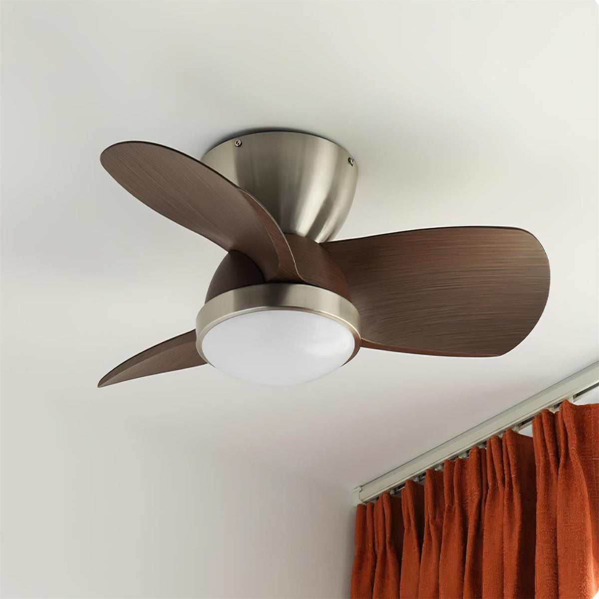 Talaya Ceiling Fan with LED Light in Walnut and Brushed Metal