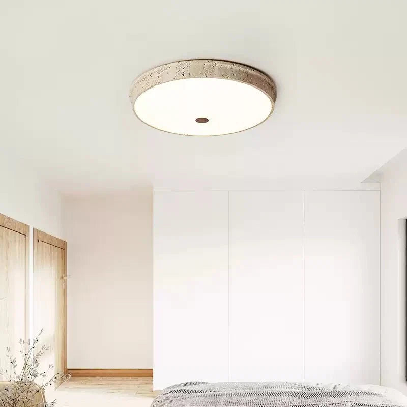 Talverra Travertine Flush Mount Ceiling Light, Modern Stone LED Lamp