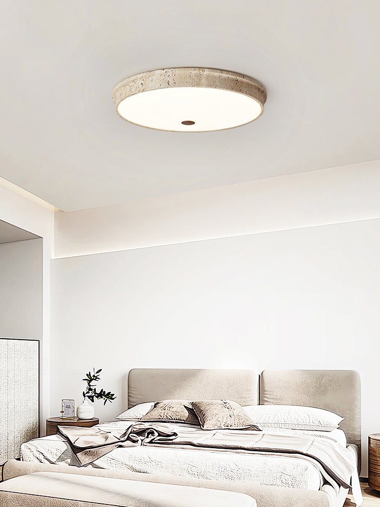 Talverra Travertine Flush Mount Ceiling Light, Modern Stone LED Lamp