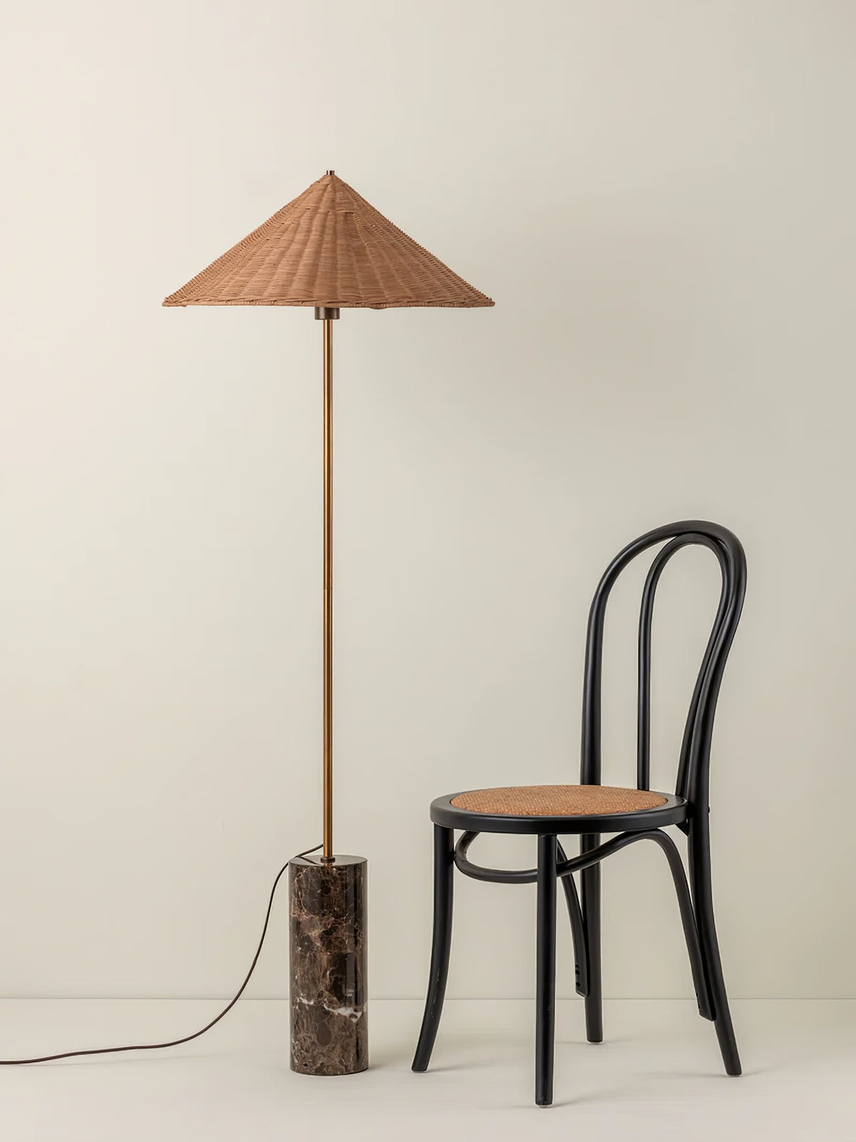 Tansu Rattan Floor Lamp with Marble Base – Modern Asian-Inspired Lighting for Living Room & Bedroom