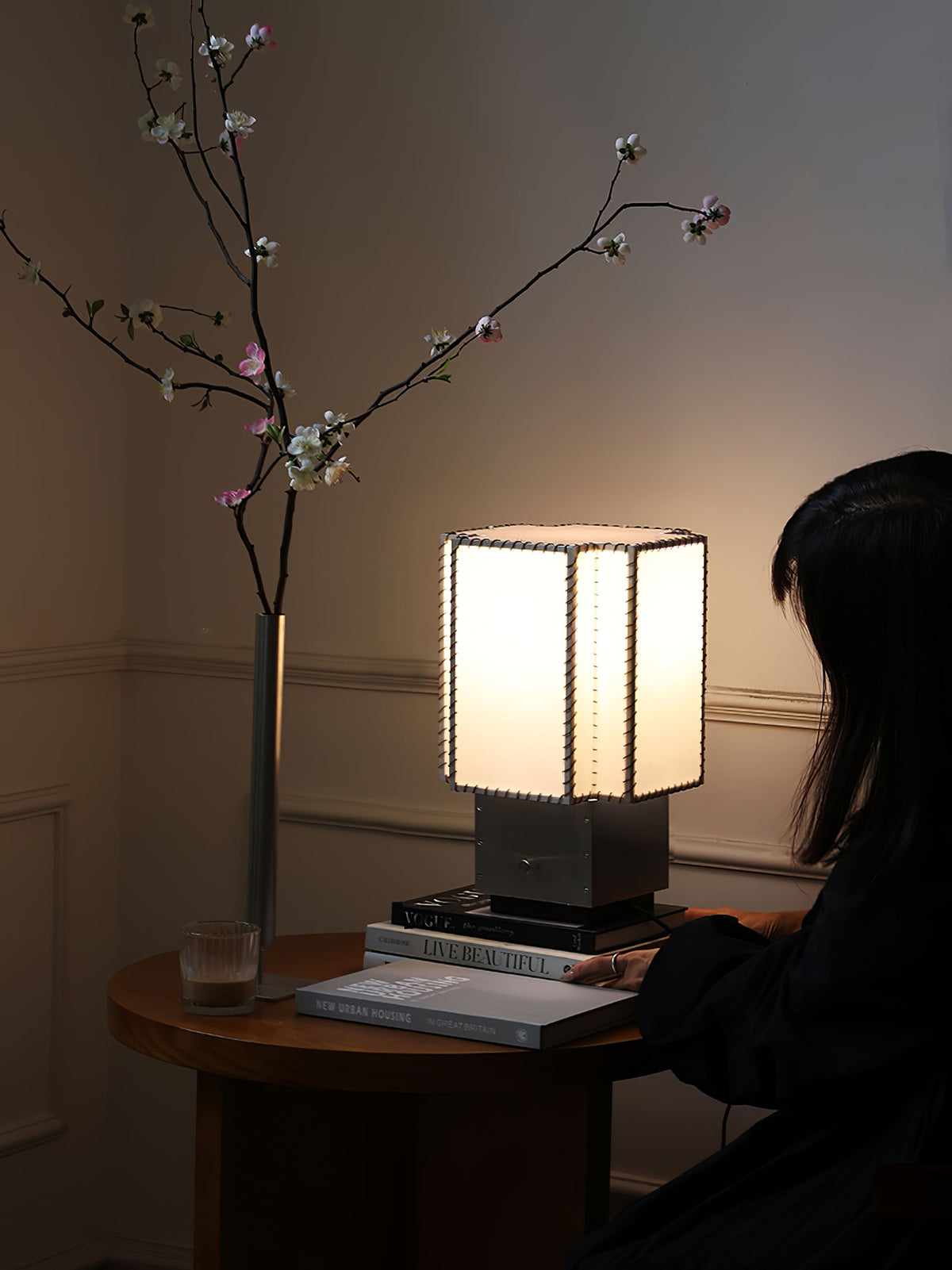 Tanu Stitch Table Lamp – Artisan Fabric Shade with Brushed Metal Base