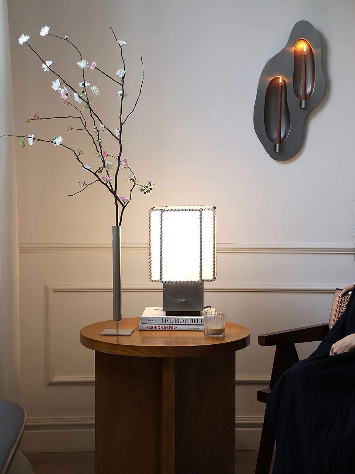 Tanu Stitch Table Lamp – Artisan Fabric Shade with Brushed Metal Base