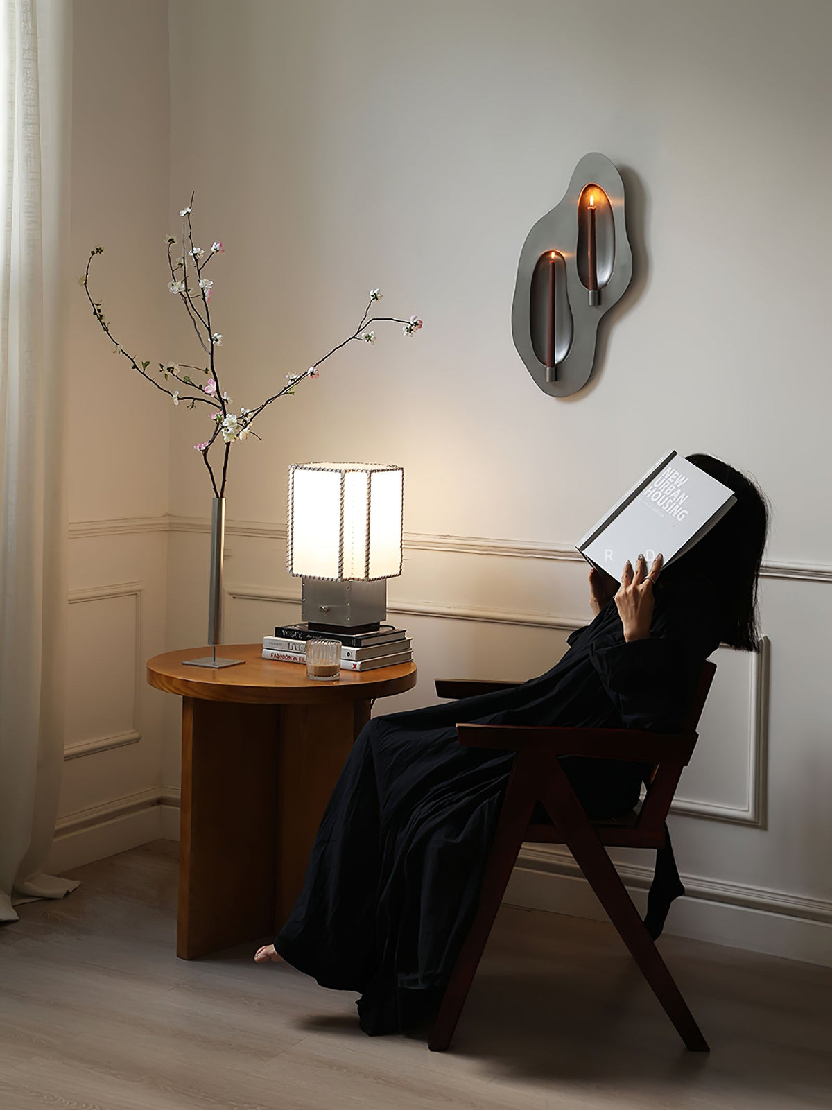 Tanu Stitch Table Lamp – Artisan Fabric Shade with Brushed Metal Base