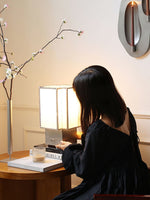 Tanu Stitch Table Lamp – Artisan Fabric Shade with Brushed Metal Base