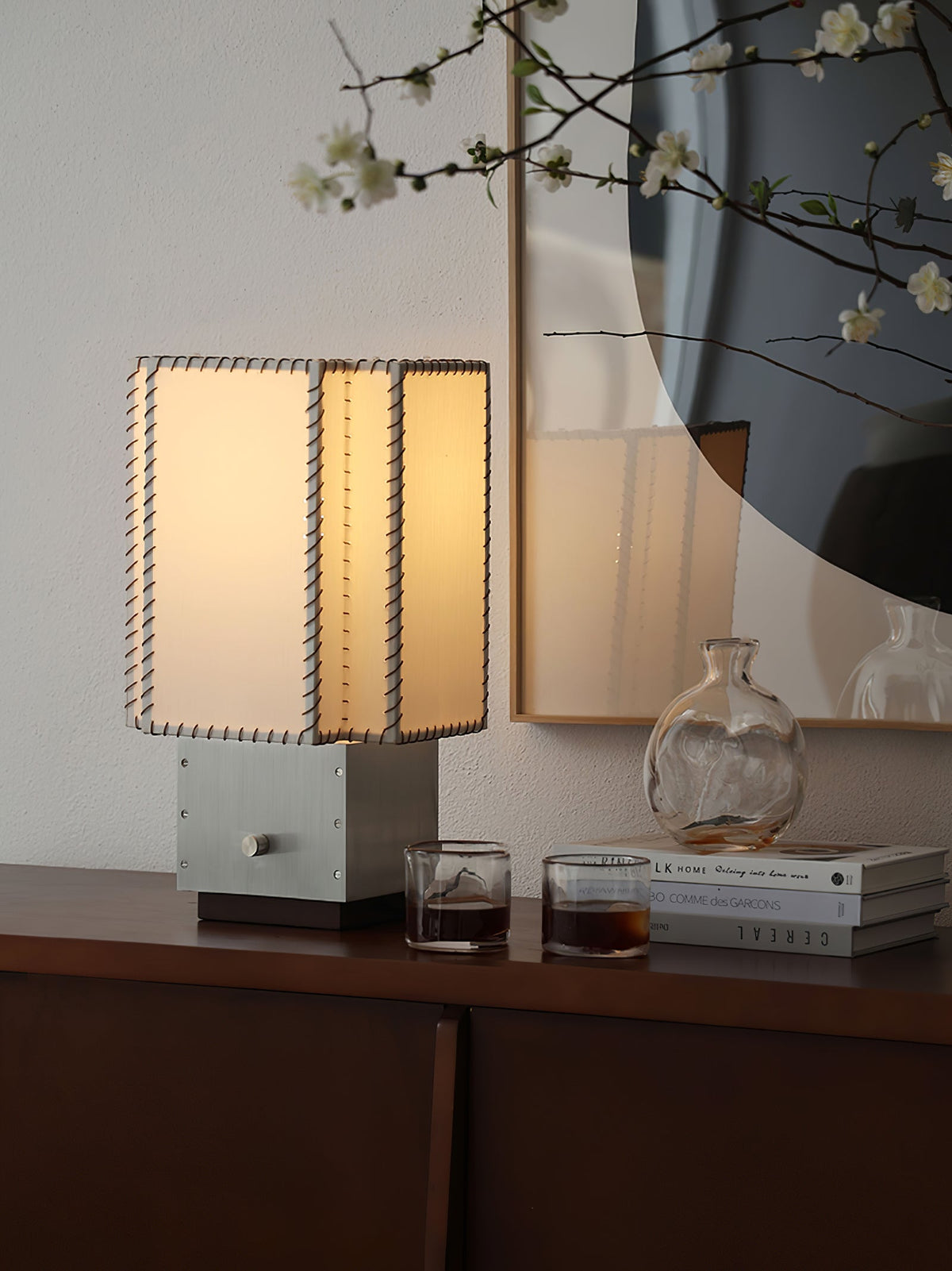 Tanu Stitch Table Lamp – Artisan Fabric Shade with Brushed Metal Base
