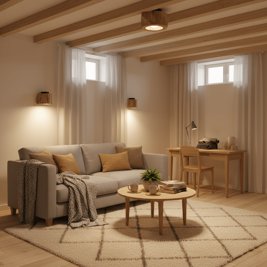 Tarn Hollow Natural Wood LED Ceiling Light – Flush Mount for Modern Interiors