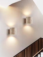 Tavian Travertine Wall Sconce in Natural Stone and Walnut