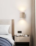 Tavian Travertine Wall Sconce in Natural Stone and Walnut
