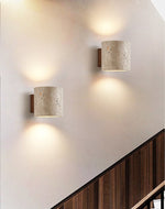 Tavian Travertine Wall Sconce in Natural Stone and Walnut
