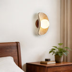 Tavian Halo Travertine Wall Sconce with Wooden Backplate