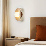 Tavian Halo Travertine Wall Sconce with Wooden Backplate