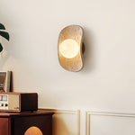 Tavian Halo Travertine Wall Sconce with Wooden Backplate