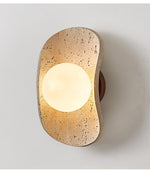 Tavian Halo Travertine Wall Sconce with Wooden Backplate