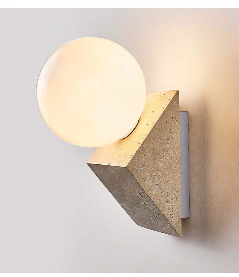 Tavian Orb Travertine Wall Sconce with Glass Globe