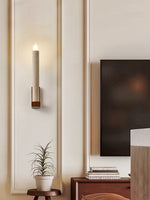 Tavian Travertine Candle Wall Sconce – Natural Stone & Wood