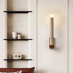 Tavian Travertine Candle Wall Sconce – Natural Stone & Wood
