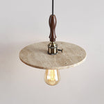 Tavor Disc Pendant Light in Natural Travertine with Walnut Accent
