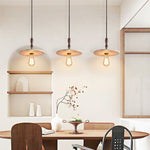 Tavor Disc Pendant Light in Natural Travertine with Walnut Accent
