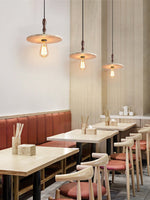 Tavor Disc Pendant Light in Natural Travertine with Walnut Accent