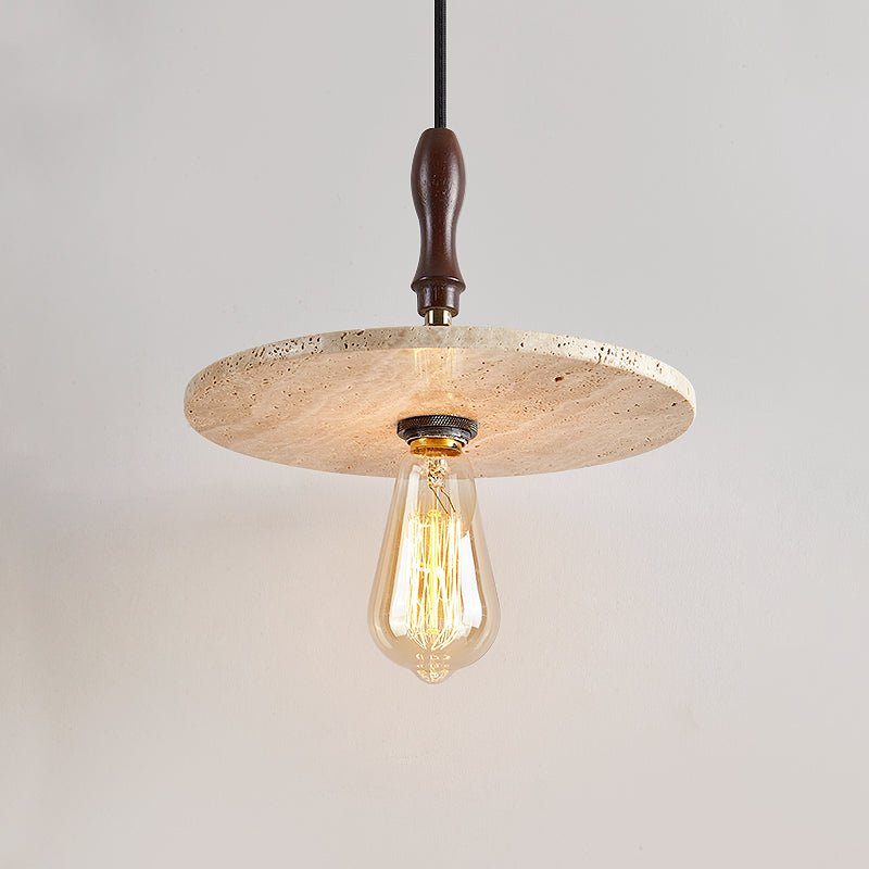 Tavor Disc Pendant Light in Natural Travertine with Walnut Accent