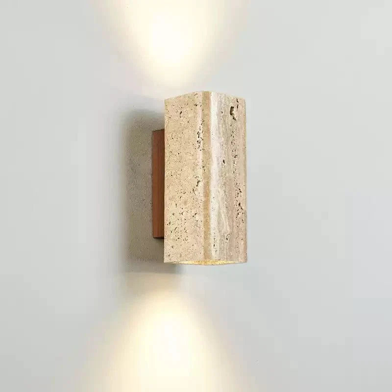 Tavora Arc Wall Sconce in Yellow Travertine and Walnut Wood
