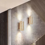 Tavora Arc Wall Sconce in Yellow Travertine and Walnut Wood