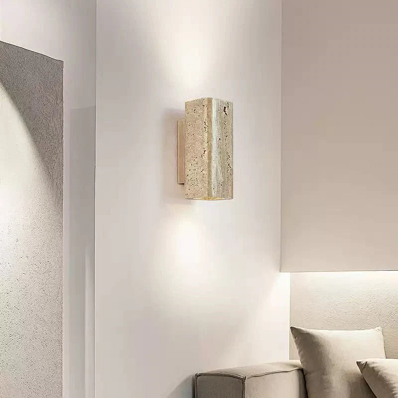 Tavora Arc Wall Sconce in Yellow Travertine and Walnut Wood