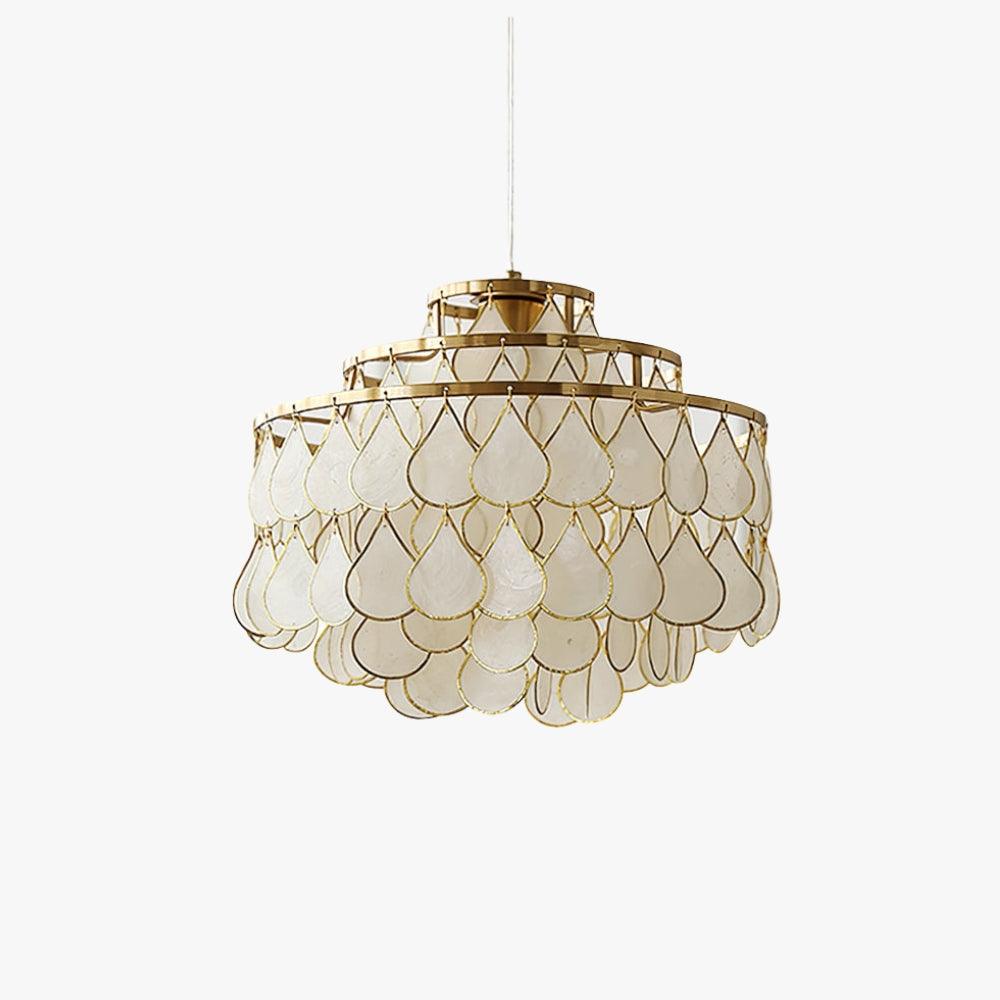 Teardrop Shell Chandelier in Gold Finish with Natural Shell Shades