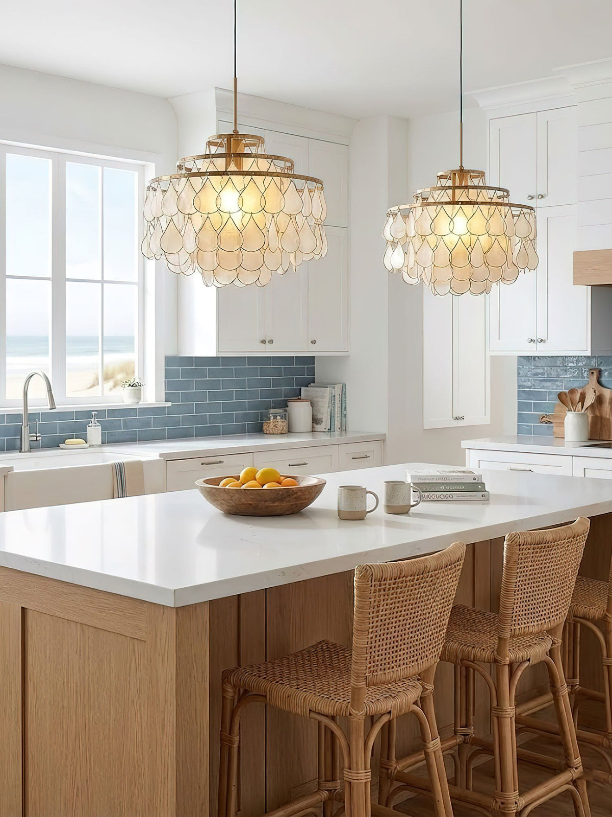 Teardrop Shell Chandelier in Gold Finish with Natural Shell Shades
