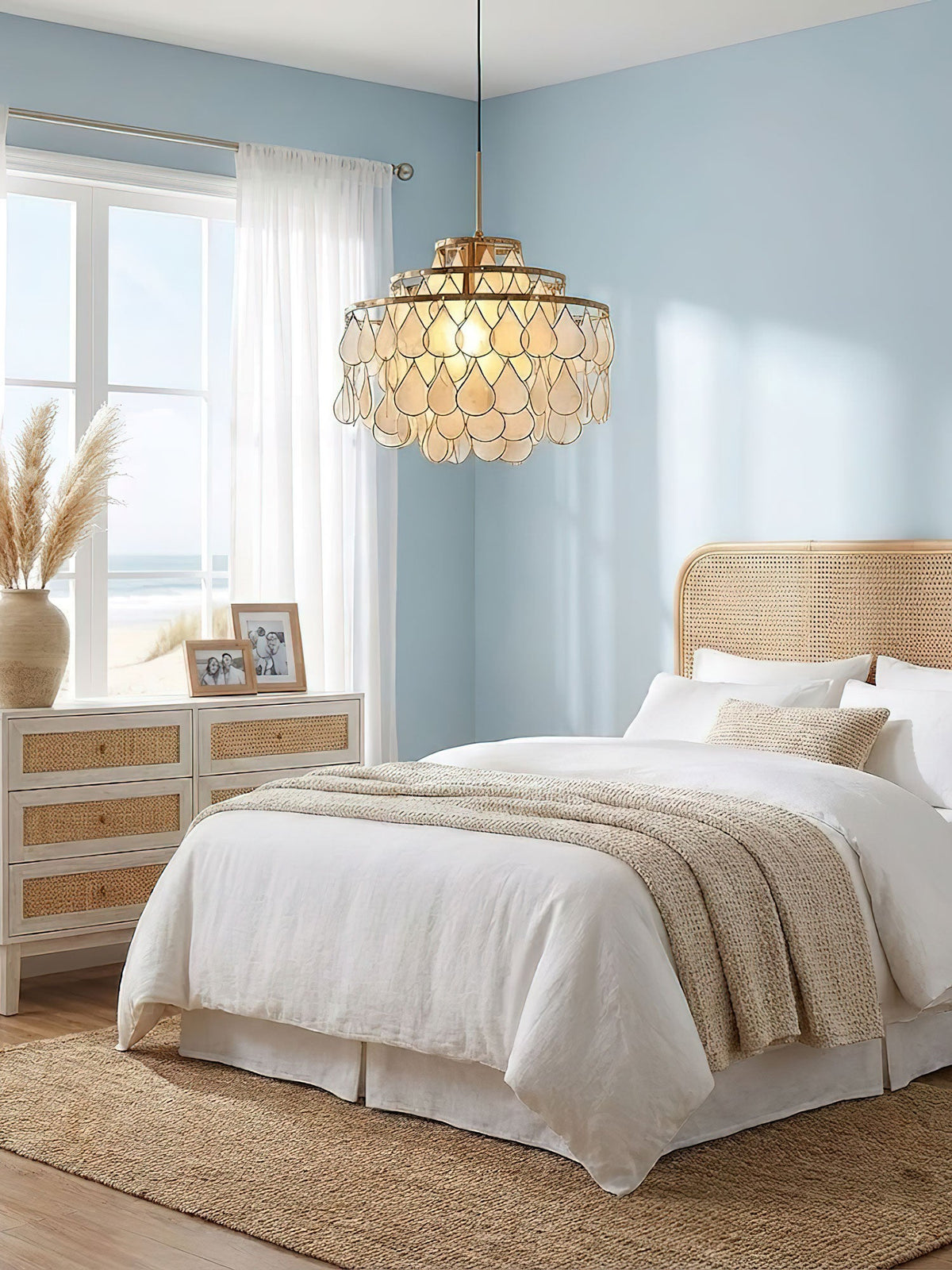 Teardrop Shell Chandelier in Gold Finish with Natural Shell Shades