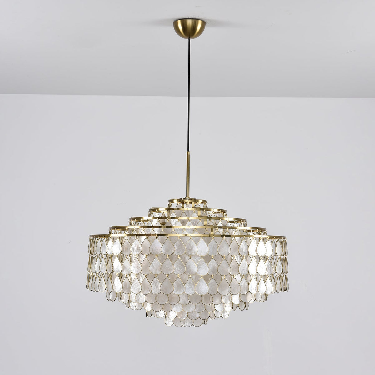 Teardrop Shell Chandelier in Gold Finish with Natural Shell Shades