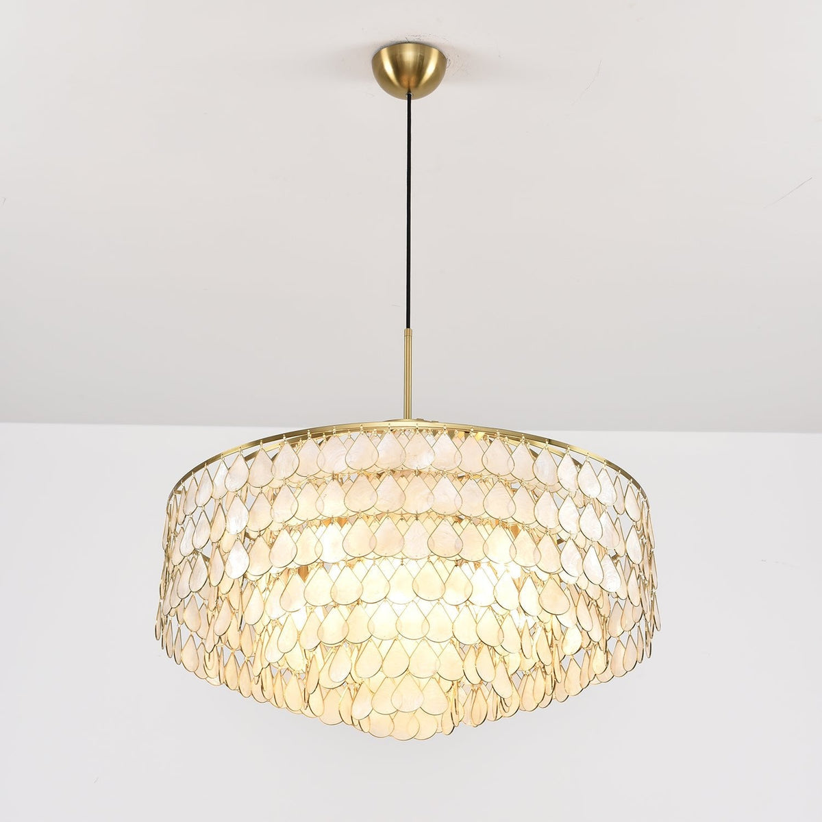 Teardrop Shell Chandelier in Gold Finish with Natural Shell Shades