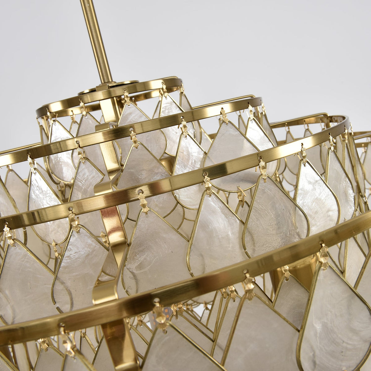 Teardrop Shell Chandelier in Gold Finish with Natural Shell Shades