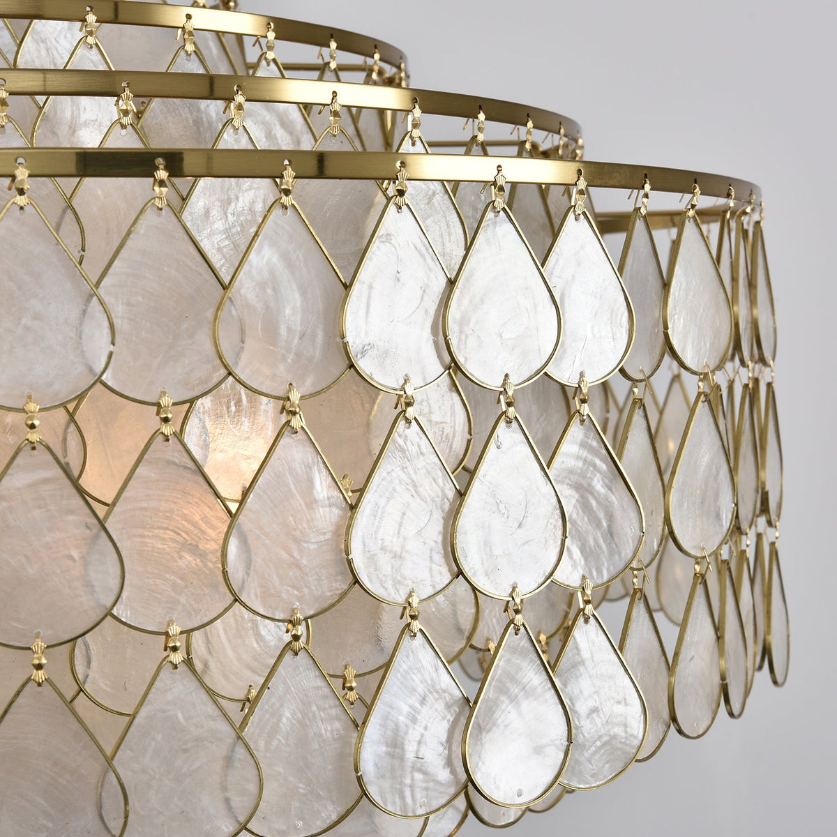 Teardrop Shell Chandelier in Gold Finish with Natural Shell Shades