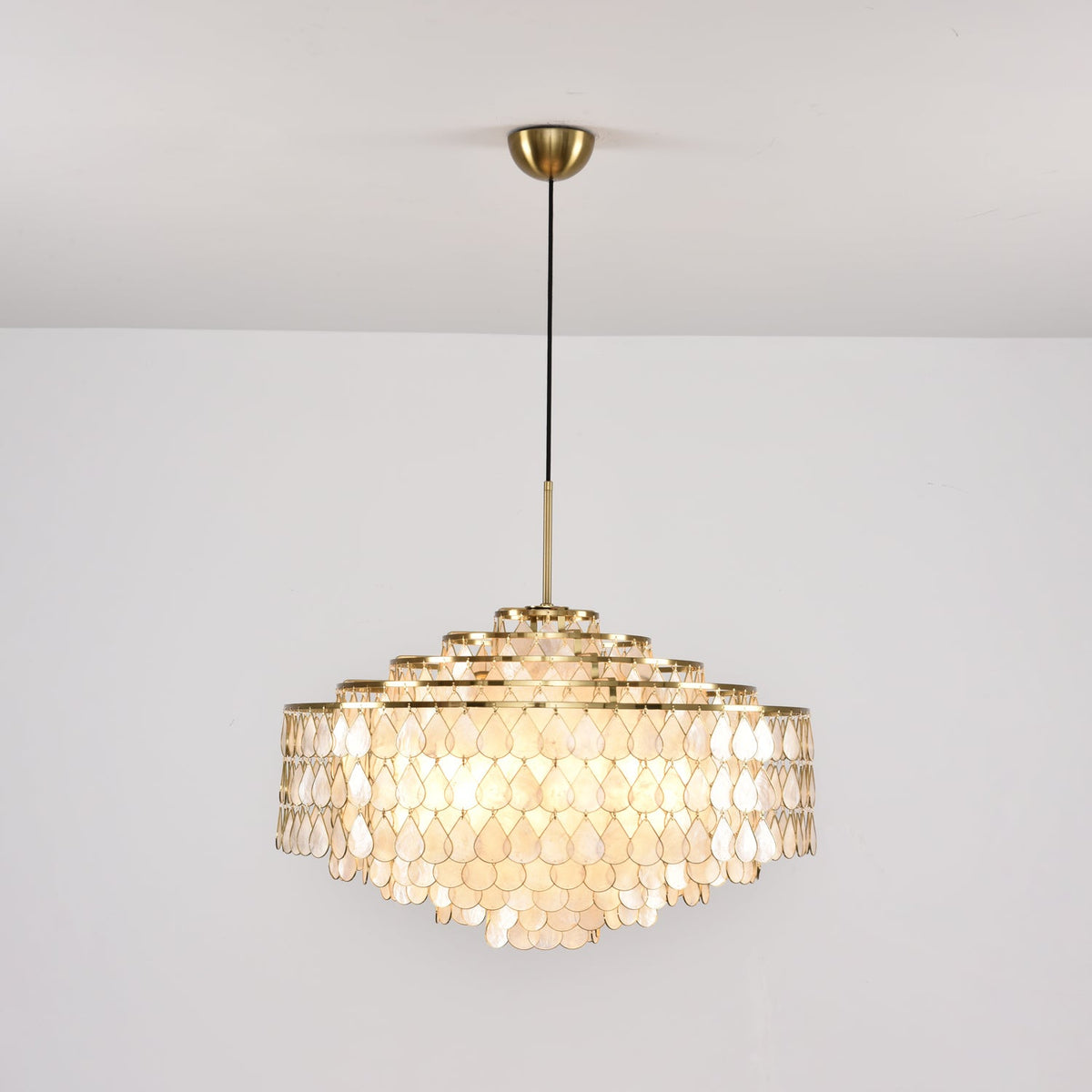 Teardrop Shell Chandelier in Gold Finish with Natural Shell Shades