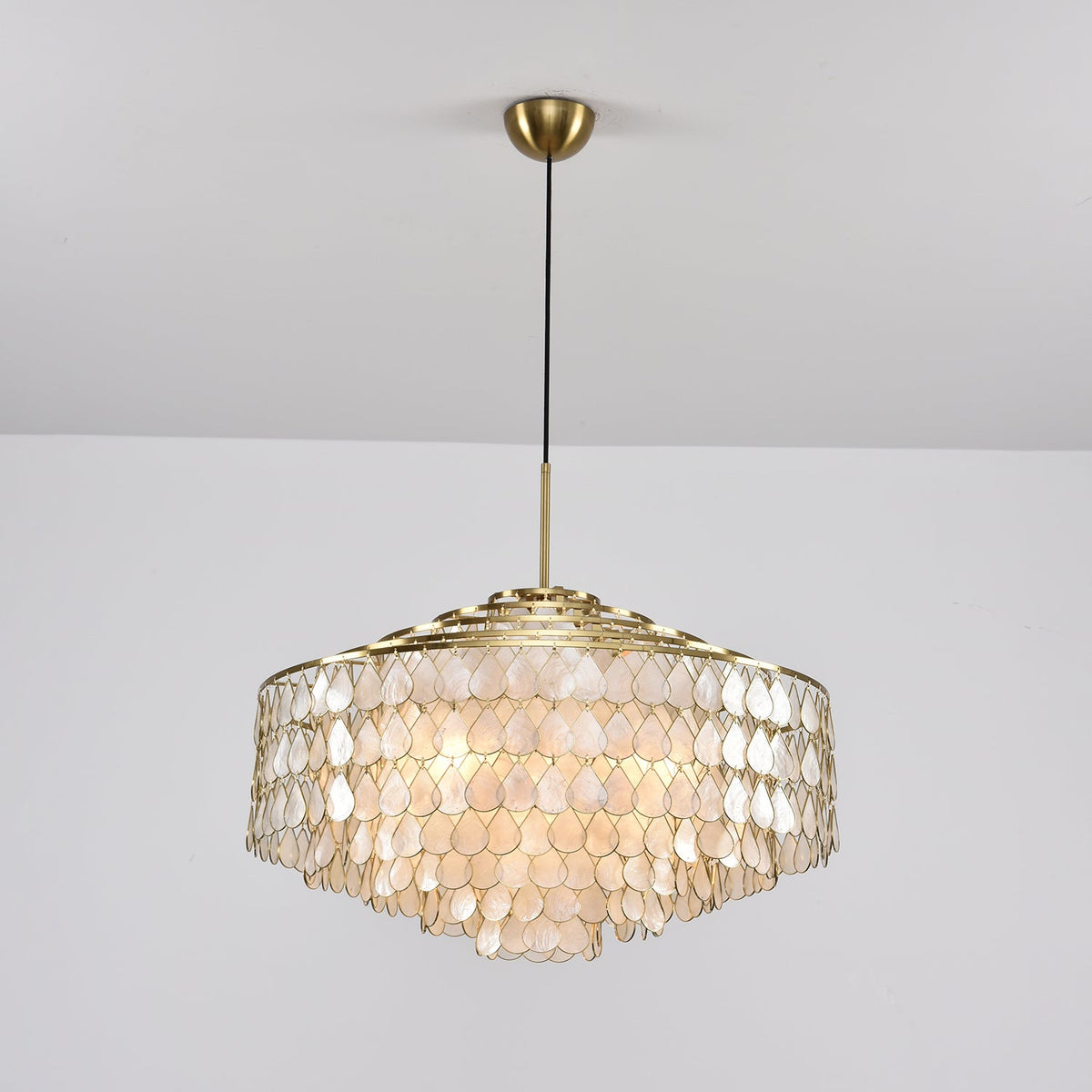 Teardrop Shell Chandelier in Gold Finish with Natural Shell Shades