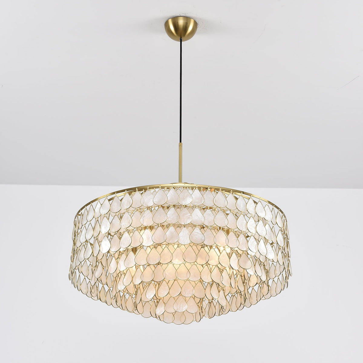Teardrop Shell Chandelier in Gold Finish with Natural Shell Shades