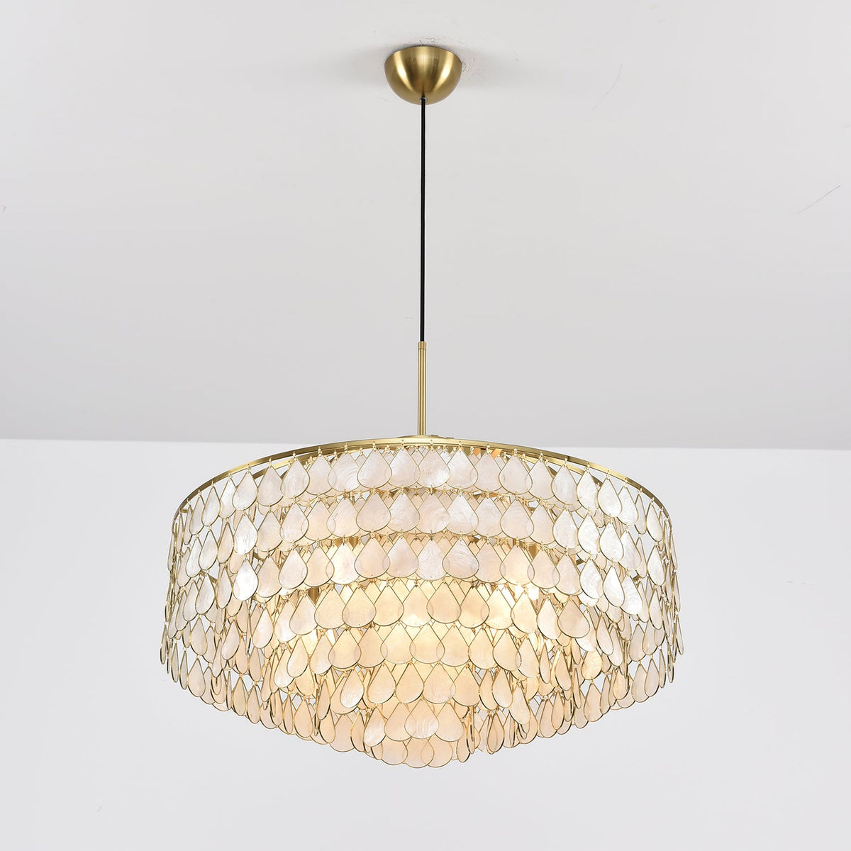 Teardrop Shell Chandelier in Gold Finish with Natural Shell Shades