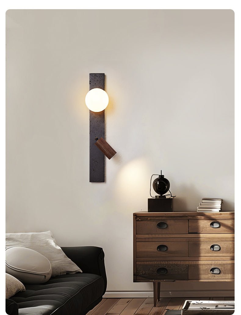 Tecton Pivot Sconce — Modern Stone & Walnut Wall Light