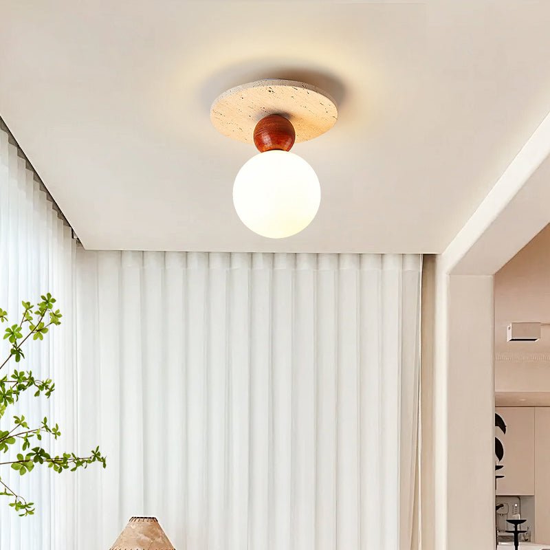 Telvian Ceiling Light in Yellow Travertine and Glass
