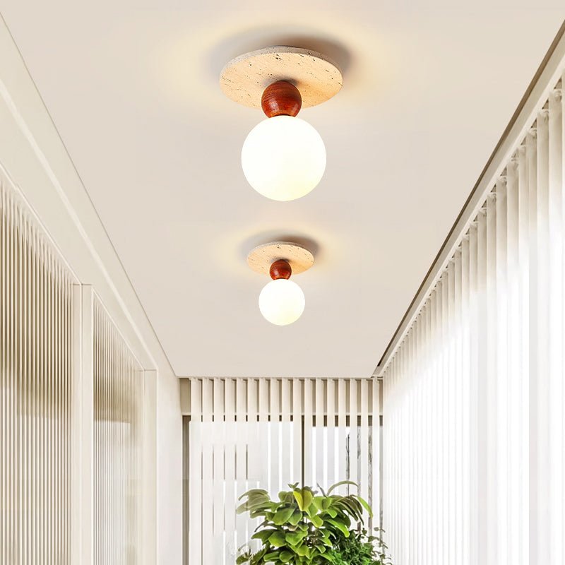 Telvian Ceiling Light in Yellow Travertine and Glass