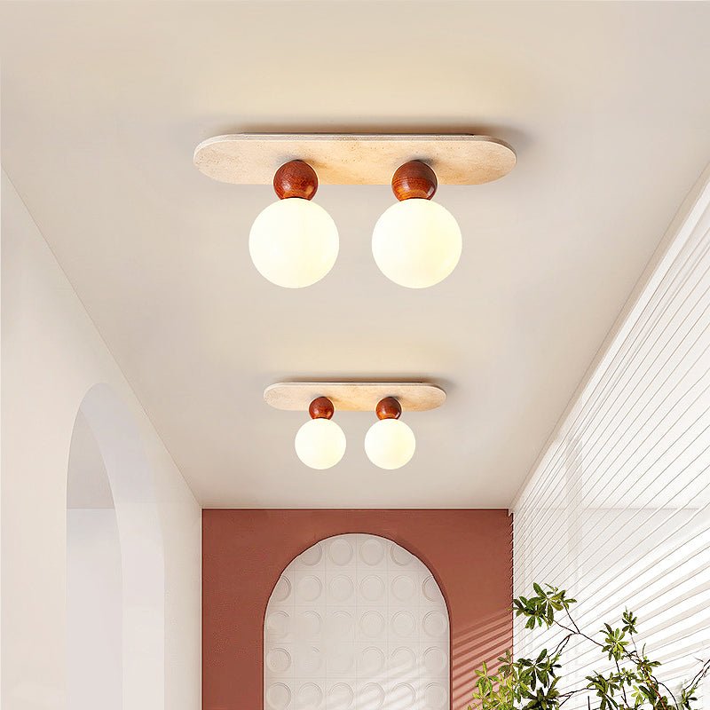 Telvian Ceiling Light in Yellow Travertine and Glass