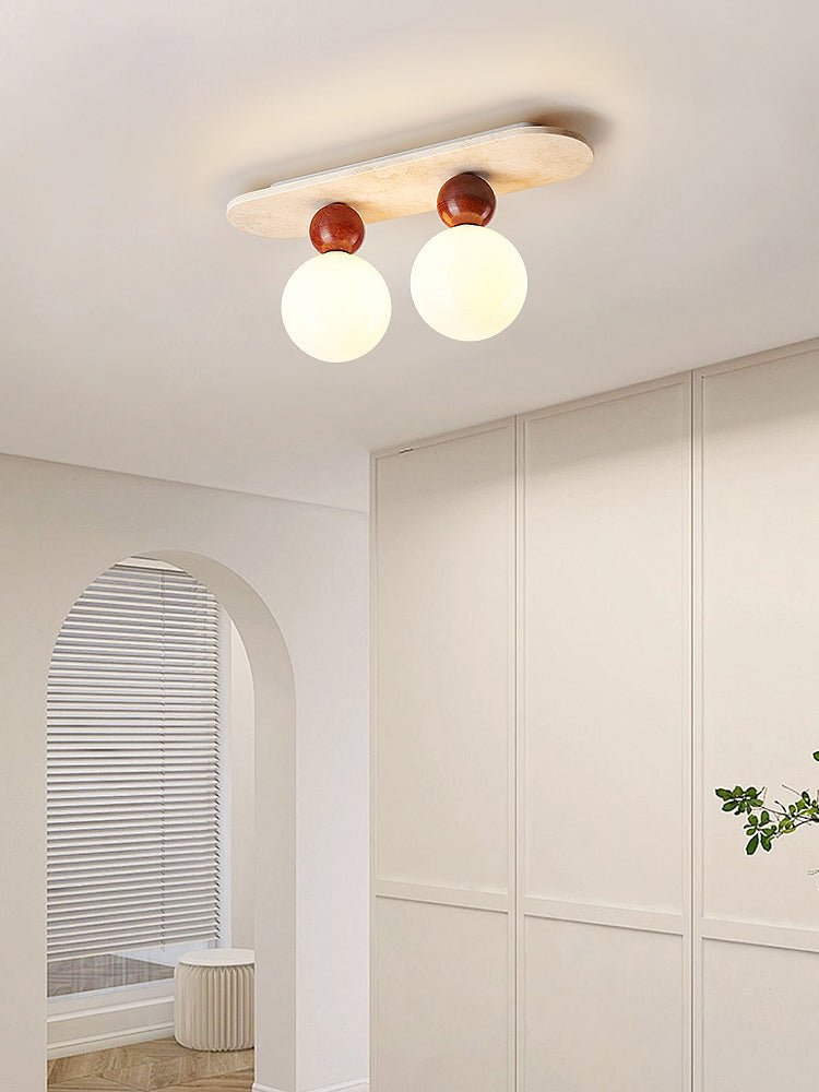 Telvian Ceiling Light in Yellow Travertine and Glass