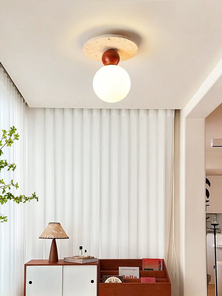 Telvian Ceiling Light in Yellow Travertine and Glass